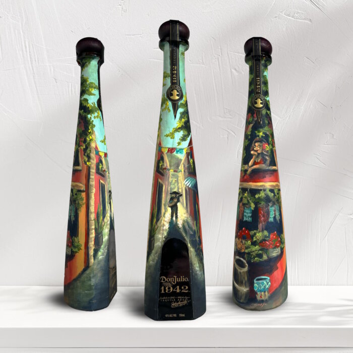 3 hand-painted tequila bottles from artist Camila Iberra/Camilla on Canvas