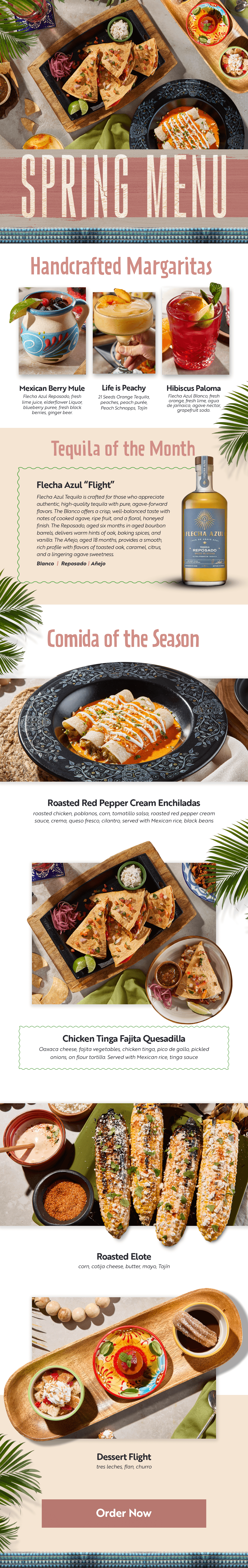 A series of descriptions and images for Barrio Queen's new featured Winter menu