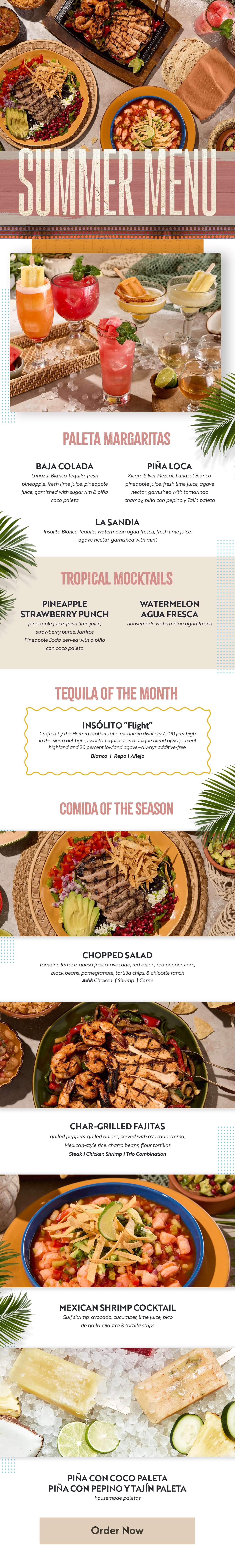 A series of descriptions and images for Barrio Queen's new featured Winter menu