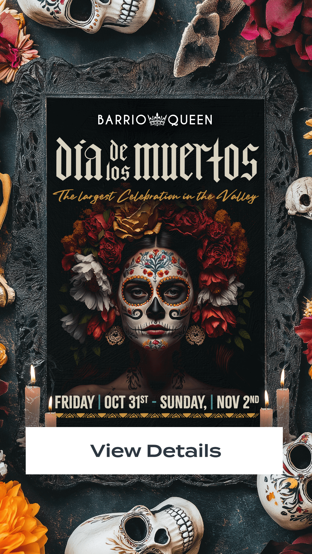 Join us for the ultimate Día de los Muertos celebration Friday, October 31 - Sunday November 2rd! width=